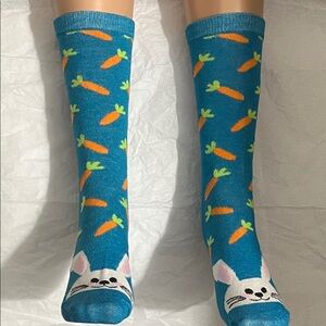 Easter Blue Socks with Carrot and Bunny Design
